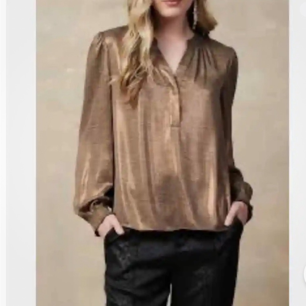 Anthropologie CURRENT AIR bronze metallic shirt